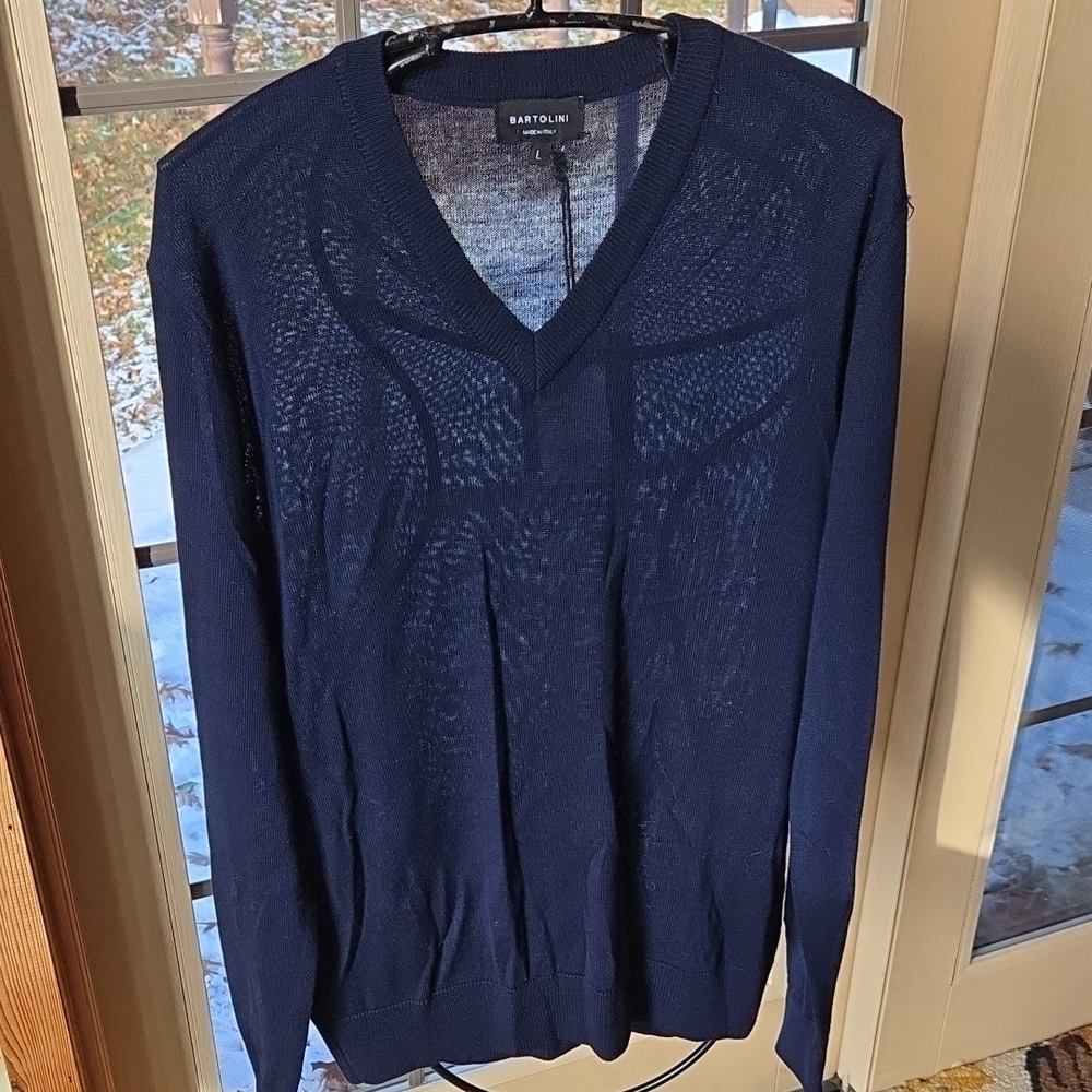 Bartolini Navy Vneck‎ Wool Long Slv Sz L Sweater
